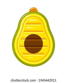 Inflatable swimming air mattress with avocado design. Pool float equipment. Vector colorful flat illustration isolated on white background