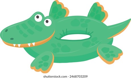 Inflatable swimming circle in the shape of a crocodile, vector illustration highlighted on a white background.A water accessory for summer holidays on the beach and in the pool, in tropical countries.