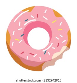 Inflatable Swimming Pool Ring in Shape of Donut with Bite and Sprinkles. Summer Tube, Float. Vacation Holiday Rubber Object, Traveling, Beach Toy Isolated White Background. Cartoon Vector Illustration