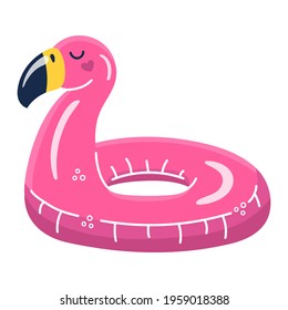 Inflatable swimming ring with flamingo form for children and adults. Vector illustration on white background