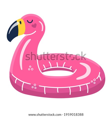 Inflatable swimming ring with flamingo form for children and adults. Vector illustration on white background