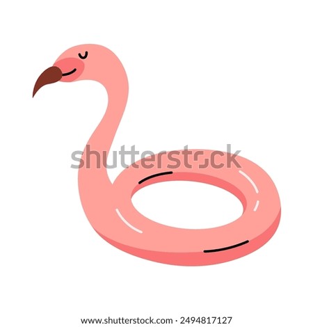 Inflatable swimming ring in the form of a Flamingo. Rubber ring. Summer beach vacation. Inflatable swimming pool toy. Vector cartoon illustration.