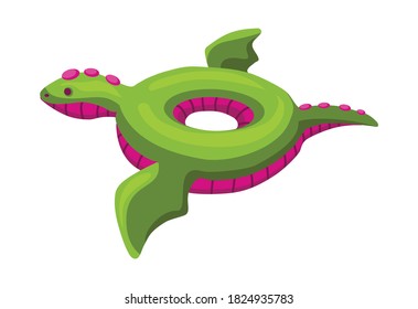 Inflatable swimming ring. Life-ring in pool for summer vacation. Cartoon rubber floating lifesaver in form of cute animal. Funny turtle floating ring
