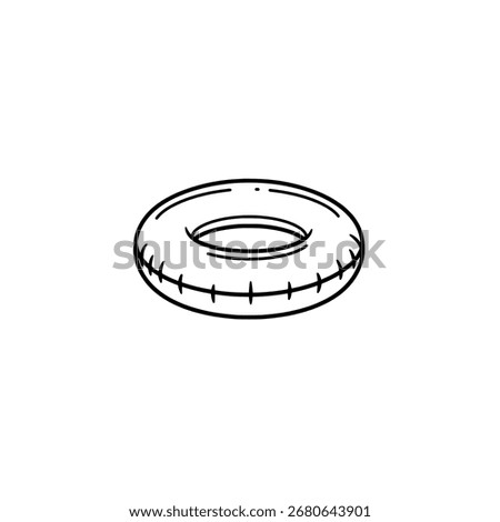 Inflatable swimming ring line art, vector of a simple float tube for a summer vacation or pool party icon.