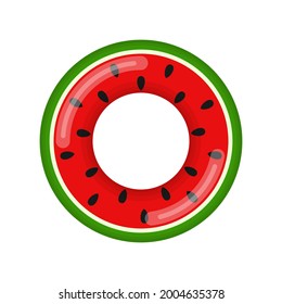 Inflatable swimming ring looking like watermelon isolated on white background, Rubber float pool lifesaver ring, buoy children beach summer sea water theme. Vector illustration icon