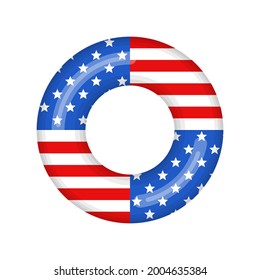 Inflatable swimming ring looking like USA flag isolated on white background, Rubber float pool lifesaver ring, buoy children beach summer sea water theme. Vector illustration icon