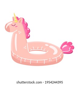 Inflatable swimming ring with unicorn form for children and adults. Vector illustration on white background