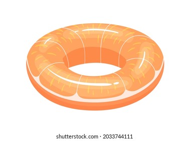 Inflatable swimming rubber ring of round shape. Summer orange toy for pool and beach. Glossy life saver for kids. Childish item for water. Flat vector illustration isolated on white background
