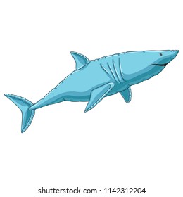 Inflatable tiger shark. White shark. Blue. Vector