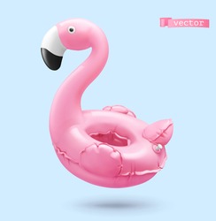 Inflatable Toy. Flamingo 3d Realistic Vector Object. Summer Icon