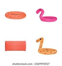 Inflatable toy icons set cartoon vector. Swimming equipment. Summer, water recreation