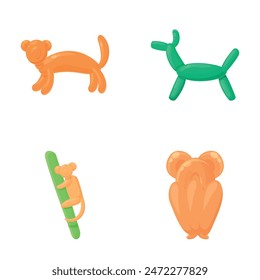 Inflatable toy icons set cartoon vector. Inflatable animal from colored balloon. Celebratory balloon