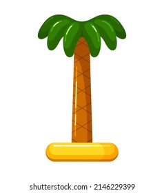 Inflatable toy palm tree for beach, summer pool parties, rubber statue for fun event decoration. Vector colorful illustration isolated on white background