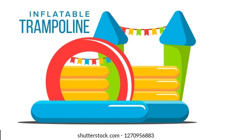 Inflatable Trampoline Vector. Playground Toy. Castle, Tower. Park. Isolated Flat Cartoon Illustration