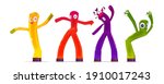Inflatable tube men, dancing and waving arm advertising characters. Vector cartoon set of air dancers, funny mascot with blowing wind for promotion and attraction isolated on white background