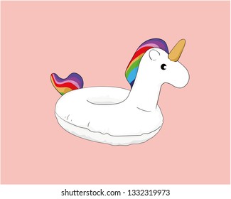 Inflatable unicorn in summer. Make pool look more fantasy with fancy horse. Isolated on pink background - Vector