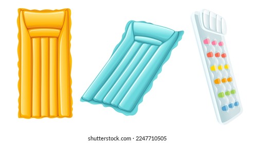 Colchón de agua inflable para la ilustración vectorial de color brillante de piscina aislado en fondo blanco