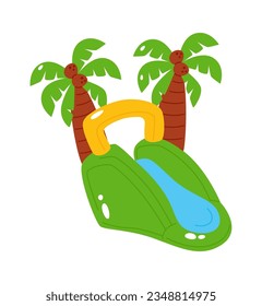 Inflatable Water Slide With Palms Vector Illustration