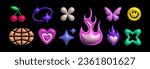 Inflatable Y2K icons collection. Shapes and icon in Y2K style. Inflated 3D element with the plasticine effect. Vector set shapes 