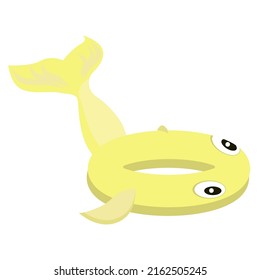 Inflatable yellow circle in the form of a fish,a swimming circle isolated on a white background.Vector illustration for summer designs,textiles, postcards.