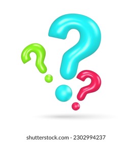 Inflate 3D question marks on white background. Asking many questions. Realistic vector Illustration