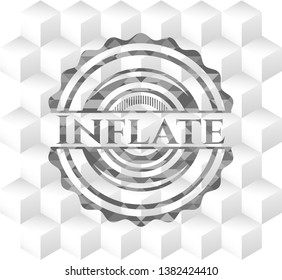 Inflate retro style grey emblem with geometric cube white background