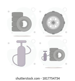 inflar neumático, rueda del coche, ilustración plana del vector del coche sobre fondo blanco