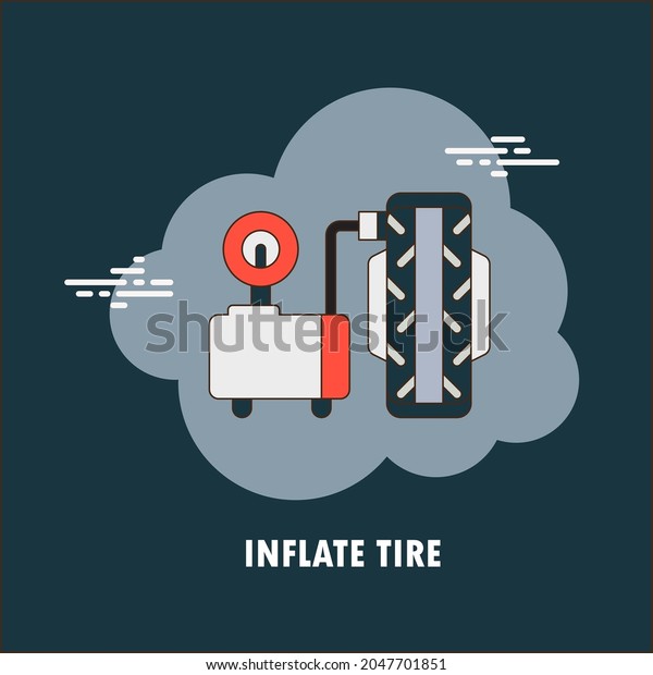 Inflate\
tire flat vector icon design on blue\
background