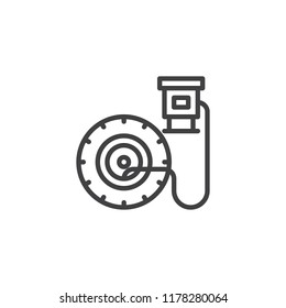 Inflate Wheel outline icon. linear style sign for mobile concept and web design. pump auto wheel simple line vector icon. Symbol, logo illustration. Pixel perfect vector graphics