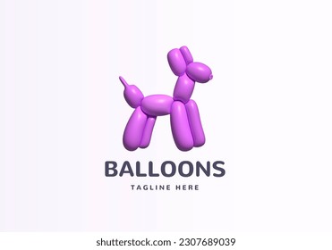 Inflated 3D Balloon Dog Figure Abstract Vector Logo Template. Isolated