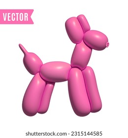 Inflated 3D Balloon Dog Figure Abstract Vector Illustration Template. Isolated