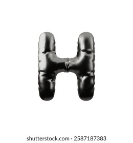 Inflated 3D chrome letter H in the form of a balloon. Glossy metallic design. English alphabet. For festive decoration and parties. Realistic element on an isolated background. Rendering.