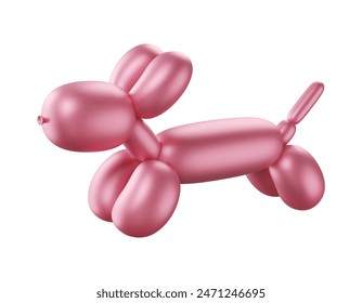 Perro inflado 3d. Dachshund globo. Elemento retro brillante. Cachorro de burbuja de fiesta retorcida. Carácter abstracto de lujo. Vector ilustración de dibujos animados.