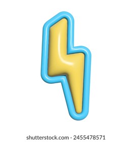 Inflated 3d lightning with plasticine effect. Icon in y2k style. Vector illustration