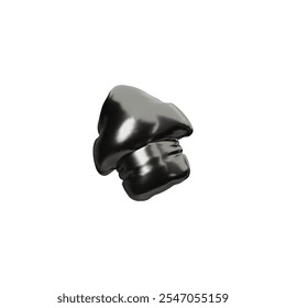 Forma 3d inflada. Flecha volumétrica lisa negra con reflejos. Material plástico o látex. Globo. Realismo. Figura decorativa. Elemento Y2K. Ilustración vectorial aislada sobre fondo blanco.