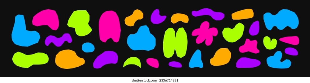 Inflated abstract round hand drawn shapes. Set of vector multicolored neon shapes in cutout style. Natural shapes for collage.