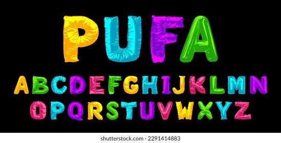 Inflated alphabet, puffy jacket like letters or balloon style font, vector illustration, English characters
