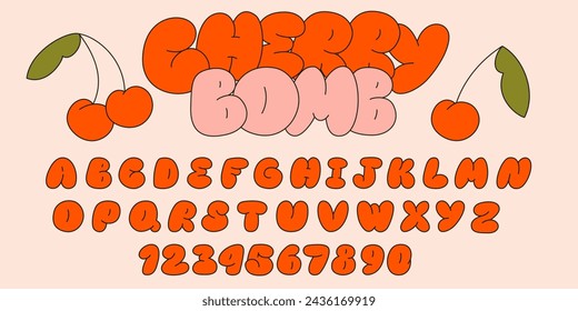 Inflated ballon alphabet letters and numbers, plump font design. Modern hand drawn vector illustration. Trendy English type.