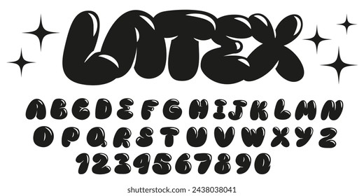 Inflated ballon alphabet letters and numbers, plump font design. Modern hand drawn vector illustration. Trendy English type.