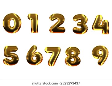 Inflated balloon with golden numbers. 3D balloons. gold style number. events, birthdays, parties and weddings. Realistic vector design elements.