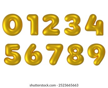 Inflated balloon with golden numbers. 3D balloons. gold style number. events, birthdays, parties and weddings. Realistic vector design elements.
