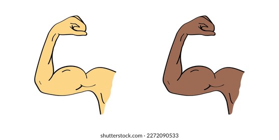 Inflated biceps. Cartoon human elbow symbol. Outline drawing. Editable stroke.  Body part outline icon. Line pattern. Strong muscle lines icon. Strong muscular arms. Bodybuilder pose. bicep flex