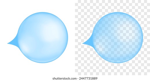 Inflated blue bubble gum. Chewing bubblegum ball isolated on transparent and white background. Cute girly design element. Vector realistic illustration.