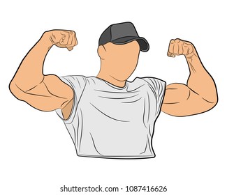 inflated body muscle man vector drawing illustration