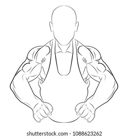 inflated body muscle man vector drawing illustration