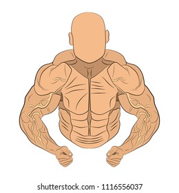 inflated body muscle man vector drawing illustration