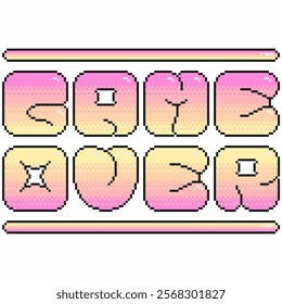 Inflated Bold Game Over Typography in Pixel Style Art, Pink and Yellow Gradient