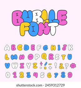 Inflated cartoon balloon alphabet letters and numbers set, plump font design. Modern hand drawn contour vector illustration. Trendy English type. Flat vector