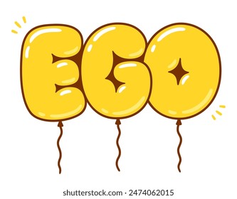 Inflated ego concept, cartoon balloon comic drawing. Vector clip art illustration.