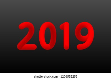 Inflated number red figures of 2019 New Year isolated on black background. vector art